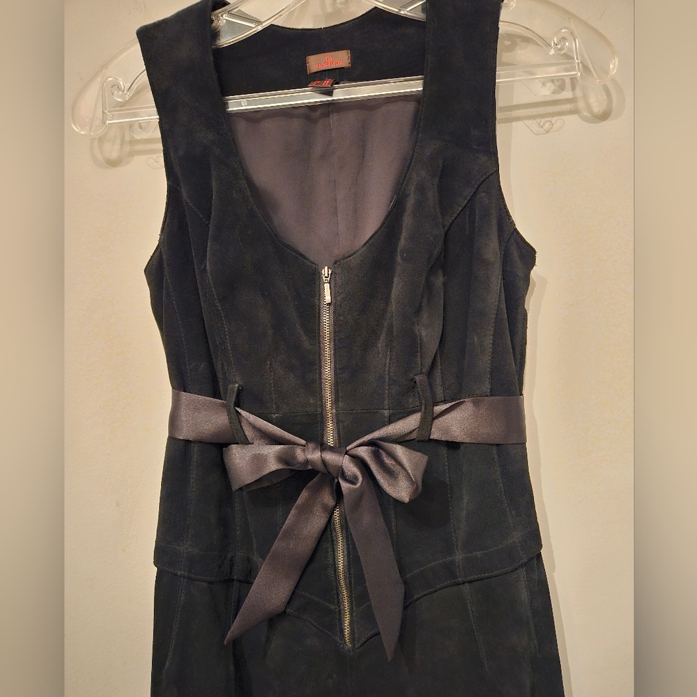 DANIER Black Suede Dress Zipper Bodice VINTAGE - Picture 3 of 9